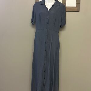 Eddie Bauer Vintage ButtonUp Short Sleeve Gray Abstract Maxi Dress- Medium Tall